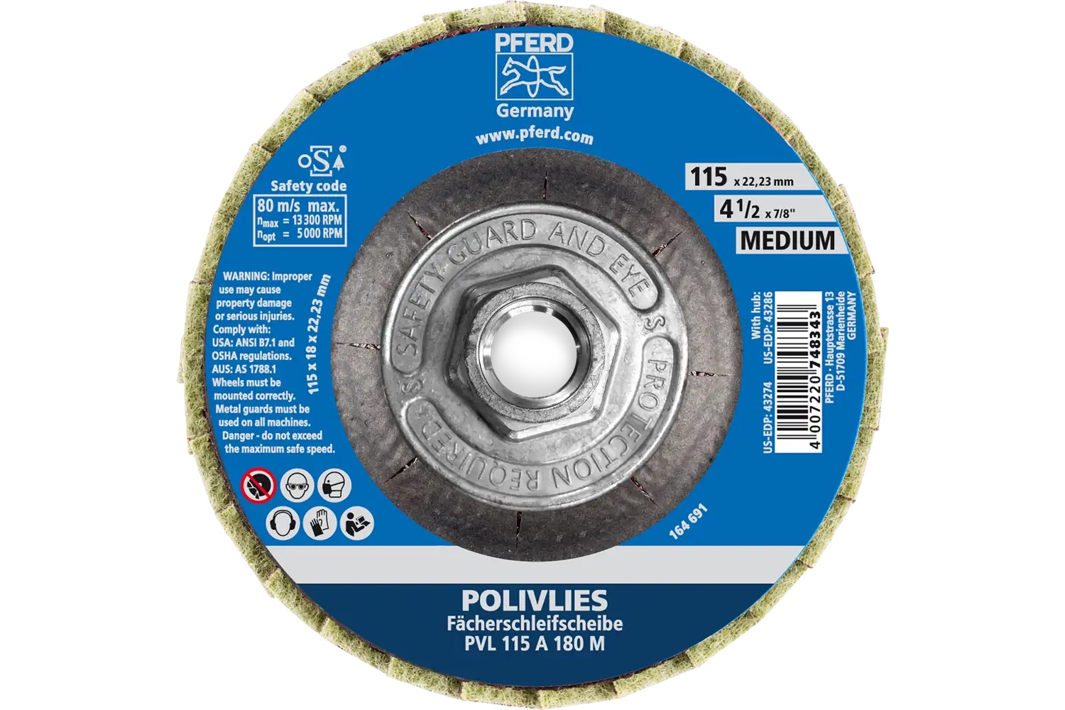 Picture of Pferd Polivlies® Non-Woven Flap Disc, 4-1/2" x 5/8-11, 180 Grit, Medium, Aluminum oxide